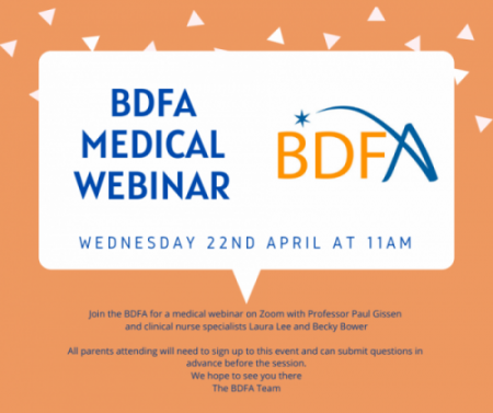 BDFA MEDICAL WEBINAR,  Wednesday 22nd April- 11am